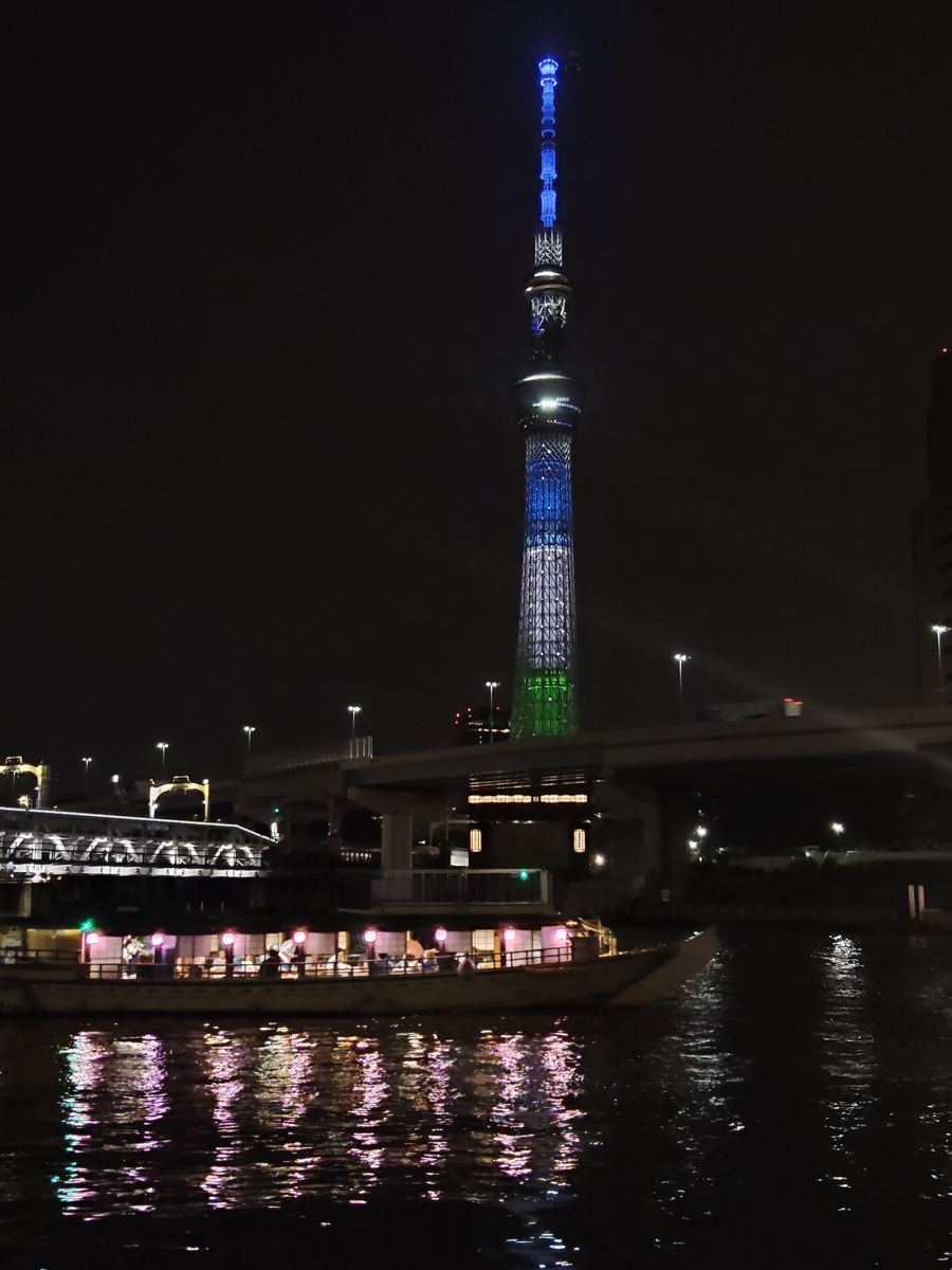 Tokyo Skytree over the Sumida river at night